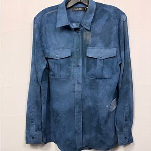 Lauren Ralph Lauren Blue Button Down Shirt M NWT Utility Blouse